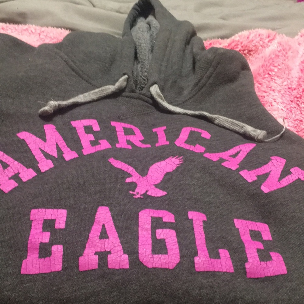 American Eagle Outfitters Gray Hoodie with Pink Logo